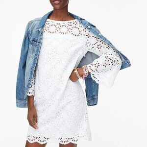 J. Crew Bell Sleeve Eyelet Embroidery Shift Dress White Size 6 NWT